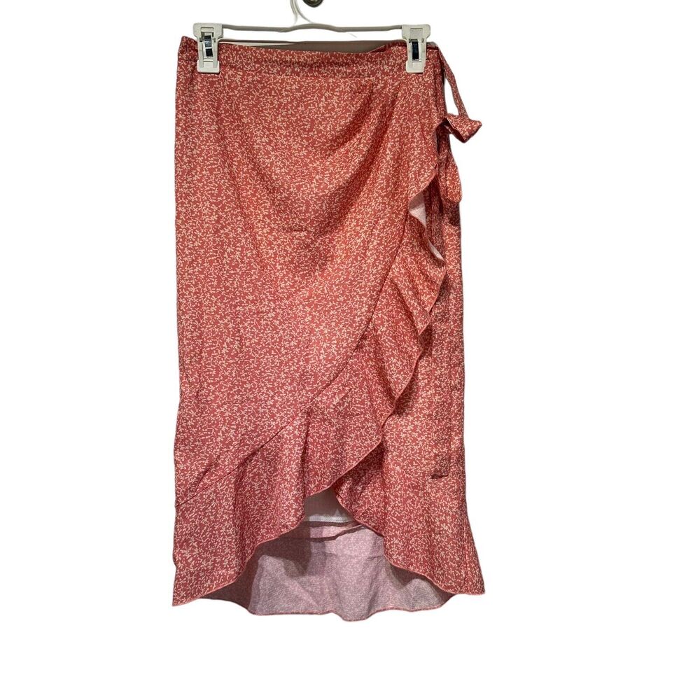 Princess Polly pink floral wrap midi ruffle skirt Size 2